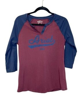 ARIAT Split Neck Cotton Blend Raglan Baseball style Top size Medium
